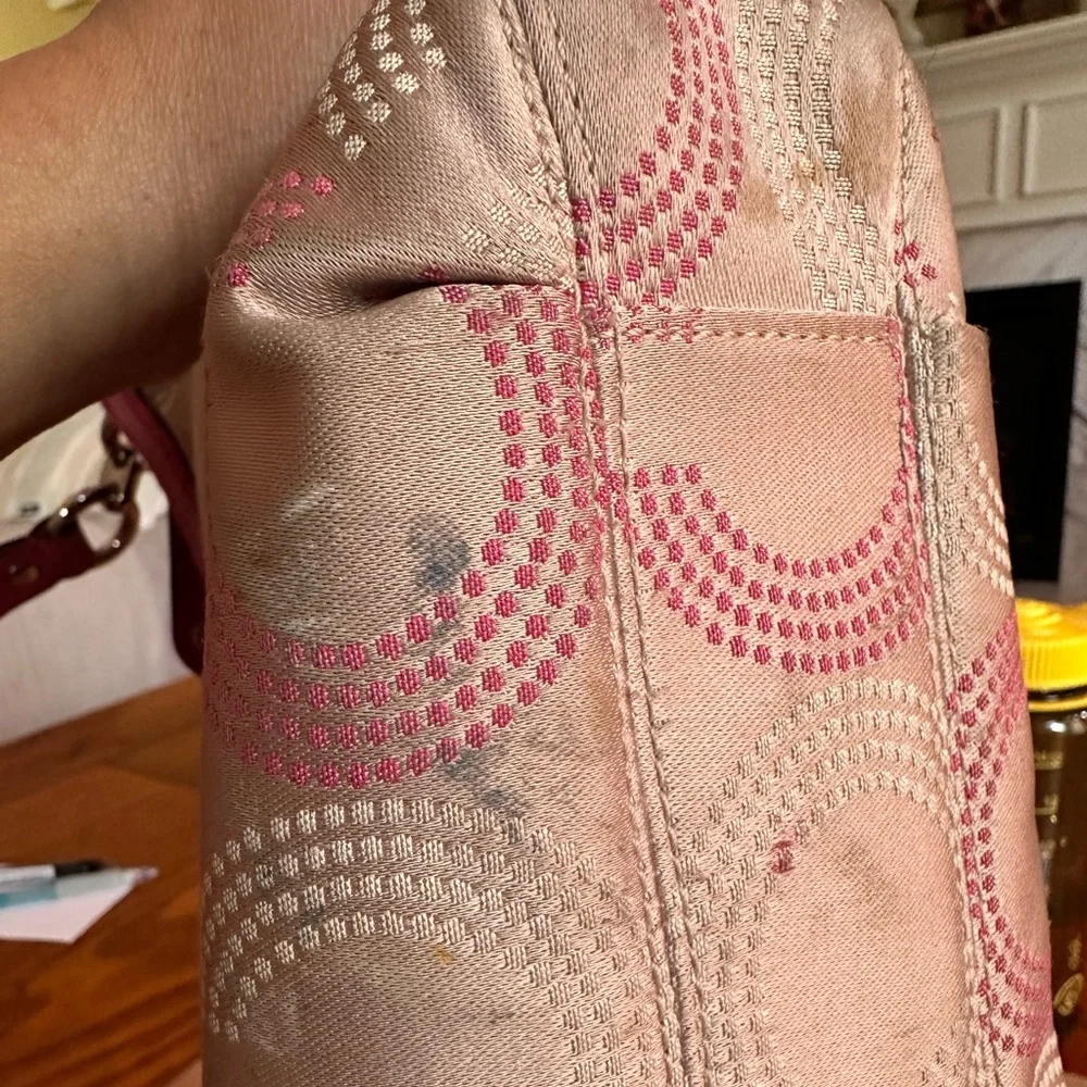 Coach Ashley Dotted OP Art Signature Shoulder Bag, Cream/Pretty Pink, GUC - Picture 10 of 16